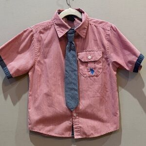 U.S. Polo Assn. Red Striped Kids Button Down Shirt with Tie